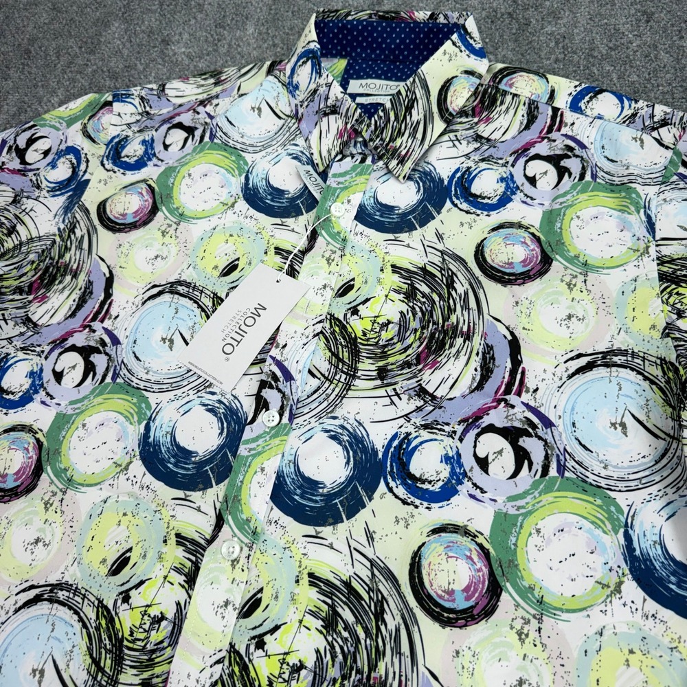 Mojito Collection Shirt Mens Large Multi Abstract Circle Button Up Stretch NWT